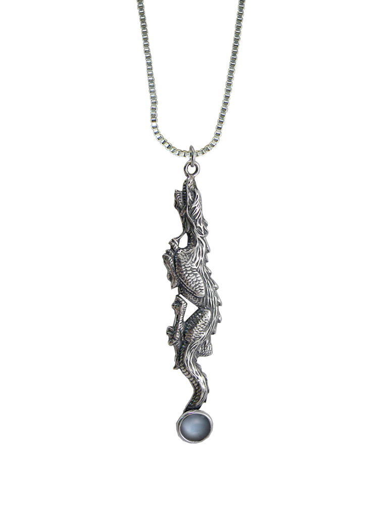 Sterling Silver Stealth Dragon Pendant With Grey Moonstone